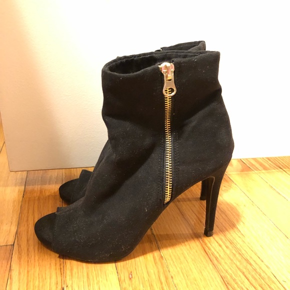 Express Black Suede Peep Toe Booties 7 - Picture 3 of 5